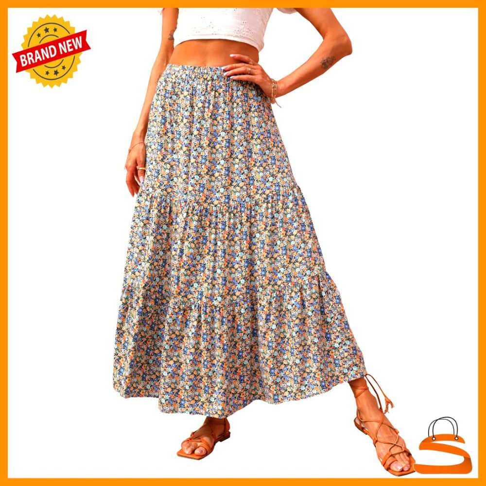 Maxi Skirt High Waist Flowy Boho Floral Casual Long Skirt Women's